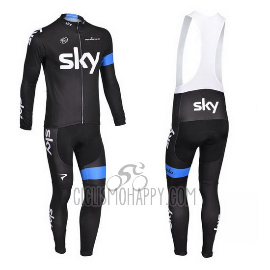 Sky Cycling Jersey Bib Tight 2013 Long Sleeve Blue and Black